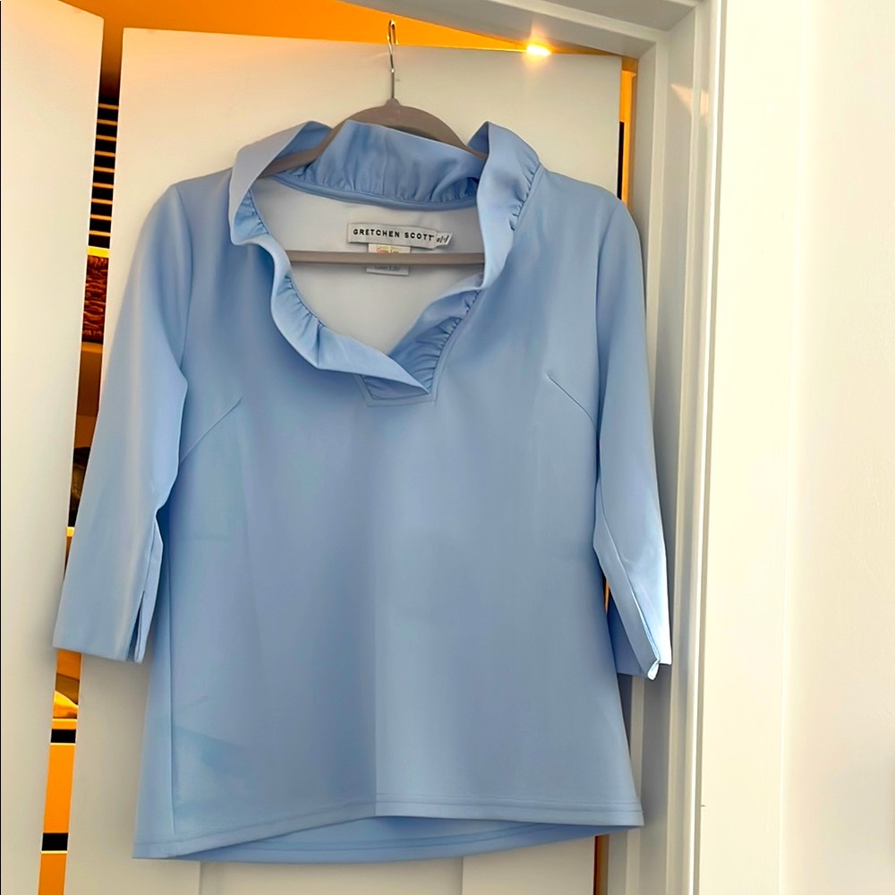 Gretchen Scott Periwinkle Ruffle Neck Top- Size S